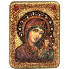 Подарочная икона  "Образ Казанской Божией Матери" на мореном дубе