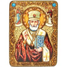 Подарочная икона  "Святитель Николай, архиепископ Мирликийский, чудотворец" на мореном дубе