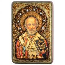 Подарочная икона  "Святитель Николай, архиепископ Мир Ликийский, чудотворец" на мореном дубе
