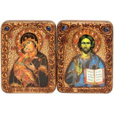 Венчальная пара подарочных икон "Владимирская икона Божией Матери" и "Господь Вседержитель" 2 на мореном дубе